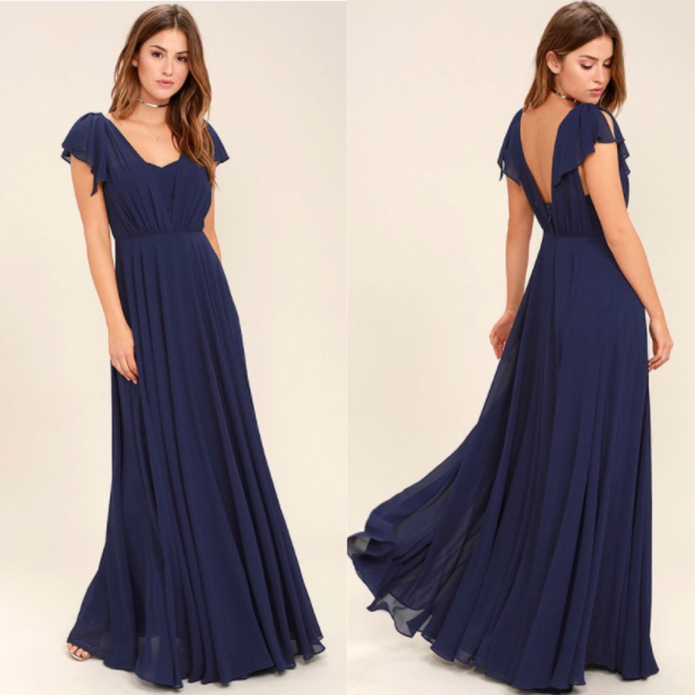 NWT Lulus navy blue long gown bridesmaid dress